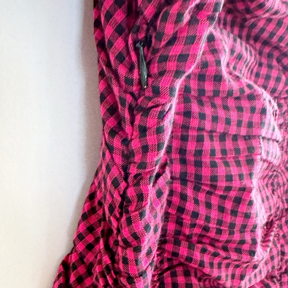 New NASTY-GAL Gingham Ruched Puff Sleeve Mini Dress - Picture 12 of 12